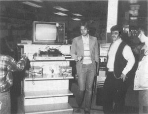 Picture: Rick Claghorn, Astrovision Computer Specialist and Ron Pollock, owner of Tri-Counter Electronics, Fenton, Michigan, talk over the manufacturer-dealer relationships.